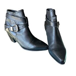 Dingo Charcoal Ankle Booties with Strap Accent